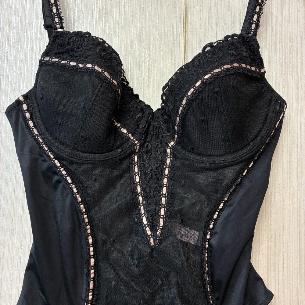 Jezebel Black Mesh Polka Dot Corset Bustier with Garters 34C - Picture 4 of 7